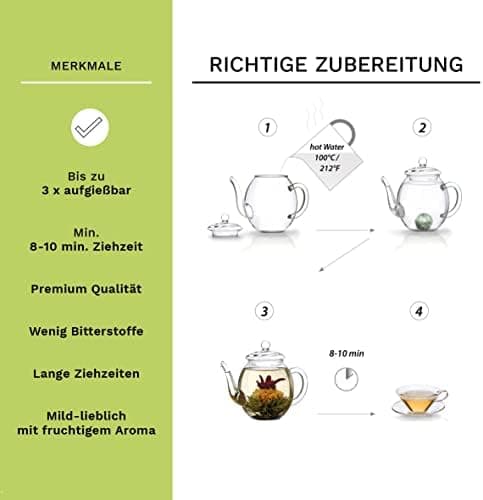 Teekanne Glas Creano 1,2l - 2 Teeblumen - Tropffrei - Gastro-Geschenk