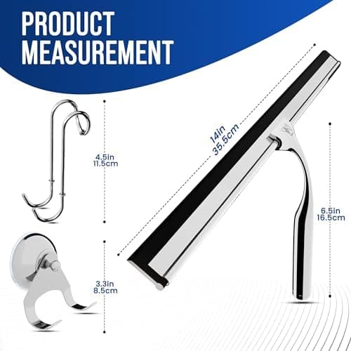 Wunset Groß Silber Abzieher Dusche - 25 cm Silber für Dusche, Bad, Fliesen, Spiegel, Fenster - 6-teiliges Set mit 2 Ersa