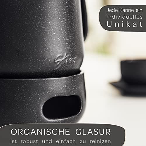 STEINZEIT Design Teekanne Schwarz 1,3L Edelstahl Siebkeramik Glasur