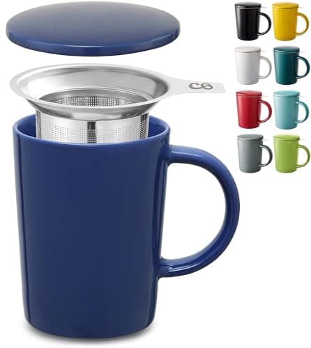 Cosumy Keramik Teetasse mit Sieb und Deckel - Hält lange warm - Spülmaschinenfest - Ideal für Tagesgebrauch - 400ml