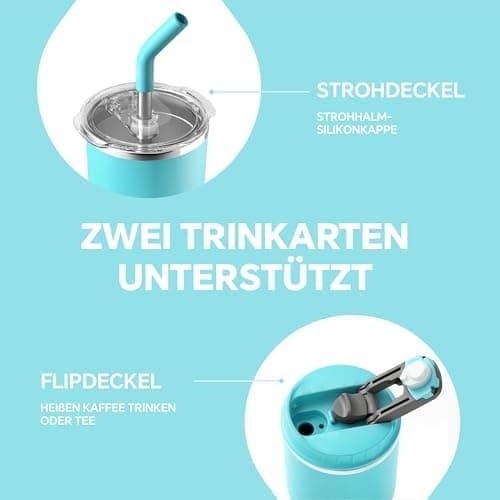 Ideaux Isolierbecher 14oz (420ml) | Doppelwandig | Eign. für Kaffee & Tee - Grün | Auslaufsicher | Reisebef. | Heiß & Ka