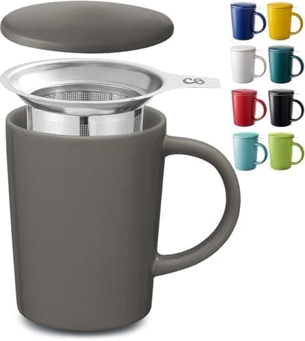 Cosumy Keramik Teetasse mit Sieb und Deckel - Hält lange warm - Spülmaschinenfest - Ideal für Tagesgebrauch - 400ml