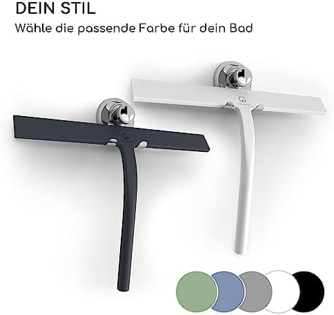 GÜTEWERK Duschabzieher Set ohne Bohren 23 cm breit Edelstahl Kern Silikon Saugnapf Badabzieher