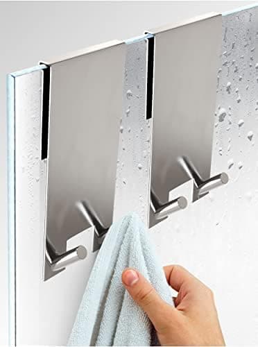 Praknu 2-Haken-Duschhaken - Rohrlochfrei - Innenauskleidung - Rostfreier Edelstahl - Für Glasstärken von 6-12 mm - Rosts