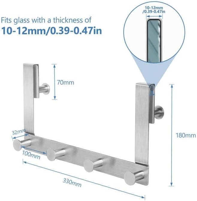 JSVER Glasduschwand Haken ohne Bohren mit Edelstahl Handtuchhalter 10-12 mm Glasstärke Duschabzieher Edelstahl Halterung