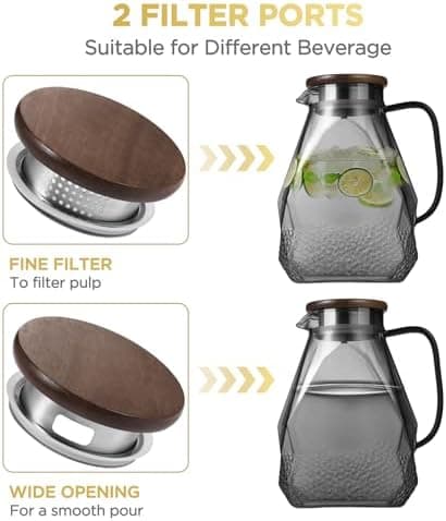 Eeco Glaskaraffe 1,5 Liter Edelstahldeckel Karaffe, ideal für Heißes und Kaltes Wasser, Getränke Büchse, Saft, Milch, Te