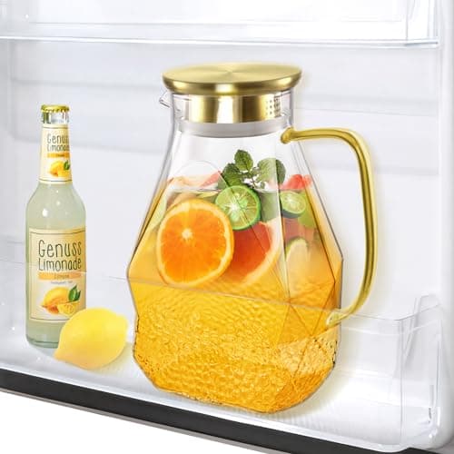 Eeco Glaskaraffe 1,5 Liter Edelstahldeckel Karaffe, ideal für Heißes und Kaltes Wasser, Getränke Büchse, Saft, Milch, Te