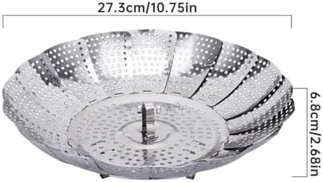 Topfdampfeinsatz Edelstahl, Dämpfˉeinsatz Durchmesser Offen 27cm, Garsieb für Töpfe und Schnellkochtöpfe