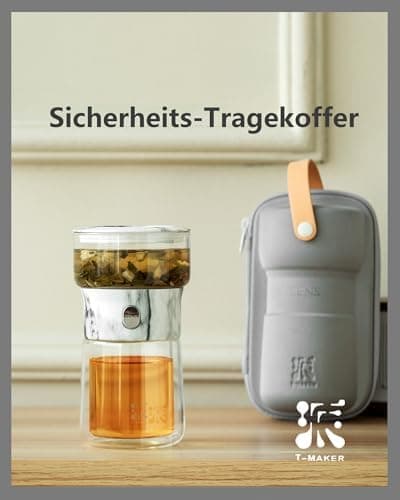 ZENS Modern Teekanne Glas mit Sieb für Teeliebhaber in Portable Tea Maker mit Isolierbecher