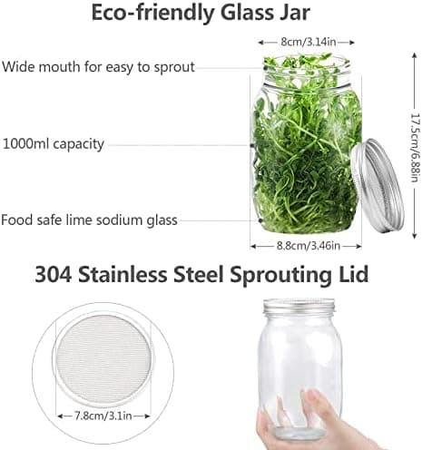 Diealles Shine Sprossen Keimglas 2 x 950ml für Sprossenzüchter mit Edelstahlfilter und Einstellbarer Halterung