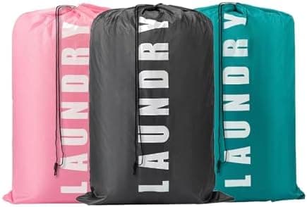 3pcs Reise Wäschesack Groß für Schmutzwäsche | Faltbar, mit Kordelzug & Extra Großer Wäschetasche 61x92 cm | Hochtragbar