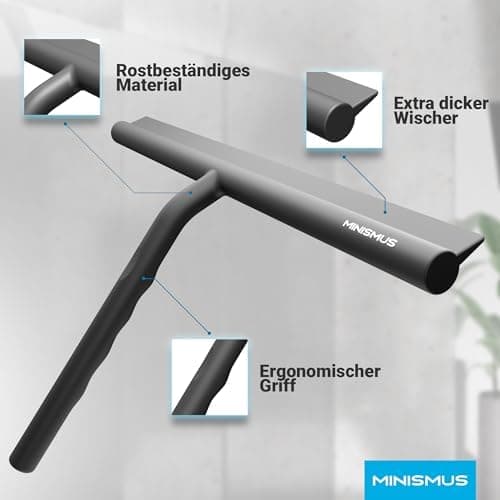 Minismus Silikon Duschabzieher Schwarz 28cm - Makellose Oberflächen, Kein Bohren erforderlich, Glas & FensterHalterung i