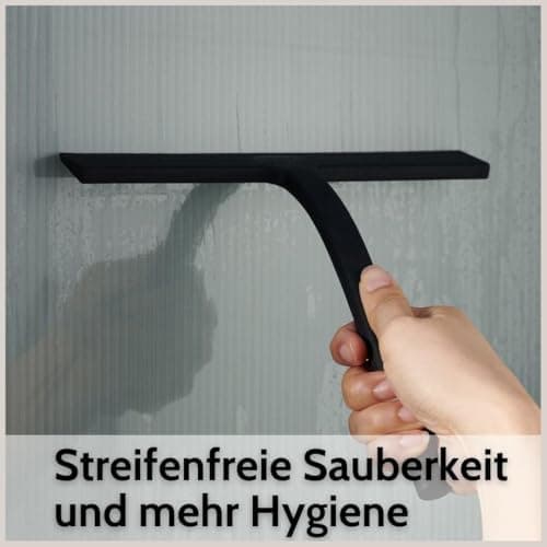 DEKAZIA® Duschabzieher Schwarz - Silikon Wasserabzieher für Dusche - Robust für Glas und Fliesen - Hochgewordene Abgießk