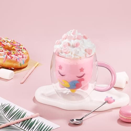Ecooe Katzen Tasse Süße Doppelwandige Gläser Geburtstag Geschenke für Frauen