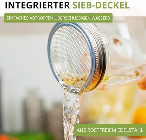Westmark Sprossenglas Keimglas Set 2 STK - Edelstahl-Sieb & Abtropf - Für Sprossen & Microgreens - 950 ml