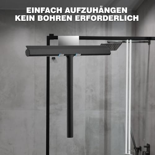 Duschabzieher Silikon Edelstahl-Kern Schwarz
| Abzieher Dusche mit Halter für Fliesen und Fenster
| Duschkabinenabziehe