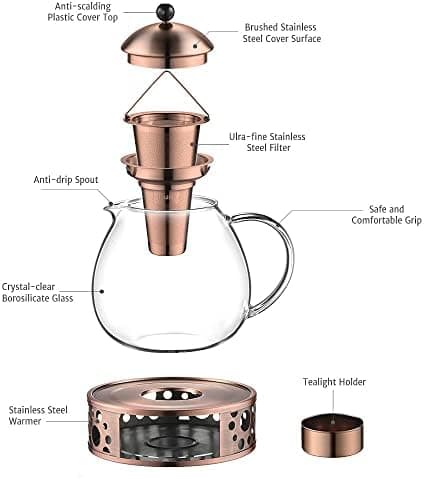 Glastal Bronze Teekanne 1500ml Edelstahl Teewärmer für Teebegeisterteuled
Glastal 1500ml Bronze Teekanne mit Stövchen fü