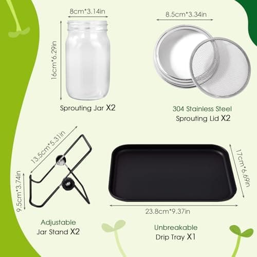 Sprossenglas Keimglas 2er Set 1000ml Edelstahlfilter Grau Bosch 2 Filter 3 Ständer Mungobohnen Alfalfa