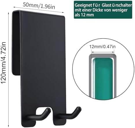 Kegii Duschhaken ohne Bohren - Ideal für Glasstärken von 6-12 mm | Für Handtücher und Duschabzieher | 2er Set Matt Schwa