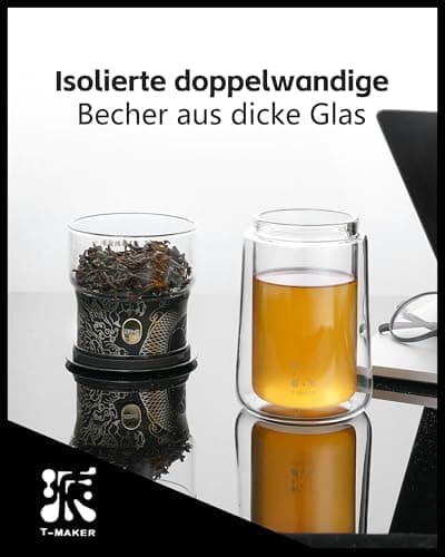 ZENS Modern Teekanne Glas mit Sieb für Teeliebhaber in Portable Tea Maker mit Isolierbecher