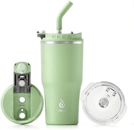 Ideaux Isolierbecher 14oz (420ml) | Doppelwandig | Eign. für Kaffee & Tee - Grün | Auslaufsicher | Reisebef. | Heiß & Ka