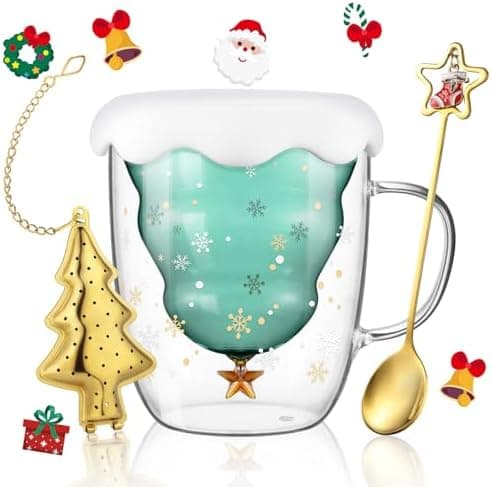 Ecooe Weihnachtstasse Doppelwandige Kaffeegläser 240ml Geschenke für Frauen & Männer