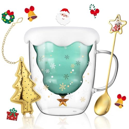 Ecooe Weihnachtstasse Doppelwandige Kaffeegläser 240ml Geschenke für Frauen & Männer