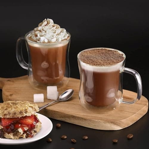 Ecooe Doppelwandige Kaffeetassen Glas 2er Set für Cappuccino und Tee Borosilikatglas