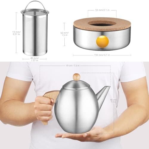 Glastal Schwarzes Teekännchen 1500ml Edelstahl Sieb Borosilicatglas geeignet für Teewärmertop