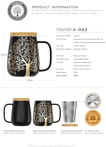 Amapodo XXL Teetasse - Plastikfreie 600ml Porzellantasse mit Deckel und Sieb - Weiß - Perfekt für Tee-Liebhaber - Großes