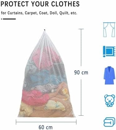 3 Stück Wäschenetz für Waschmaschine - Wäschebeutel 40cm - 60cm, 3 Verschiedene Größen, Kordelstopper, Wiederverwendbar