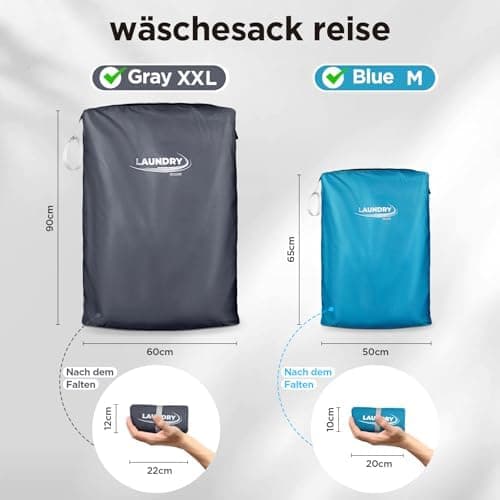 Ecooe XXL Reise Wäschesack mit Reißverschluss | Große Wäschesäcke für Reisen und Camping | 2er-Pack wäschebeutel, schmut