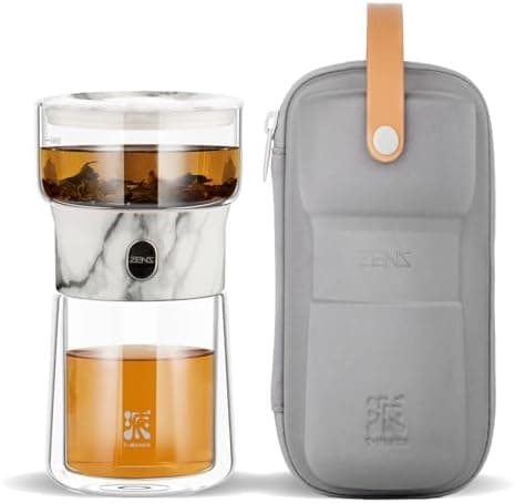 ZENS Modern Teekanne Glas mit Sieb für Teeliebhaber in Portable Tea Maker mit Isolierbecher