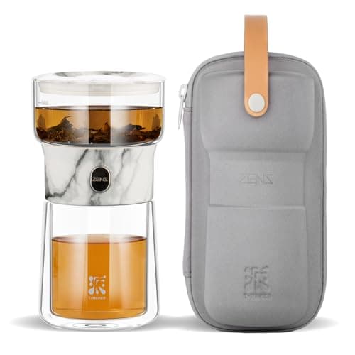 ZENS Modern Teekanne Glas mit Sieb für Teeliebhaber in Portable Tea Maker mit Isolierbecher