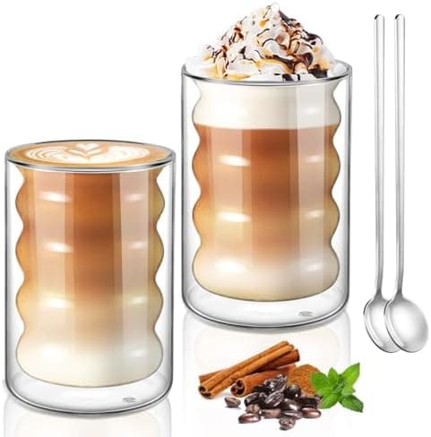 Ecoe Doppelwandige Kaffeegläser 350ml für Cappuccino und Tee, Borosilikatglas, Eis und Milch zu Hause und im Büro