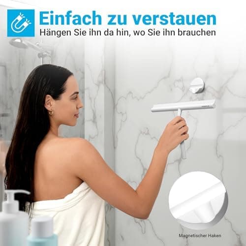 MINISMUS Silikon Duschabzieher – Selbstklebend, Glasabzieher für Duschemöbel, Badewasserabsorber – Magnet-Halterung, Ohn