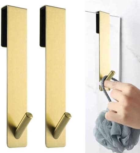 2 Stück Goldfarben Haken Duschwand ohne Bohren | Glaswand Handtuchhalter Dusche | Gummi Schutz