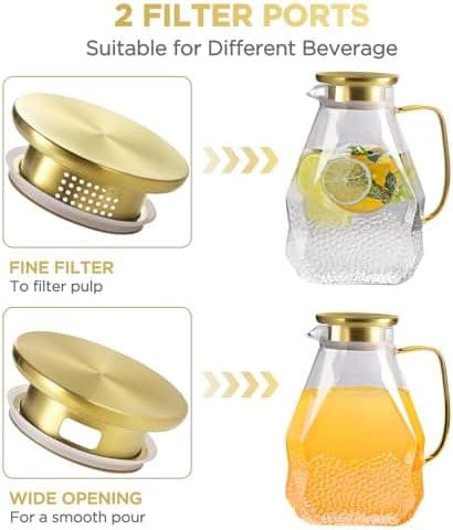 Eeco Glaskaraffe 1,5 Liter Edelstahldeckel Karaffe, ideal für Heißes und Kaltes Wasser, Getränke Büchse, Saft, Milch, Te
