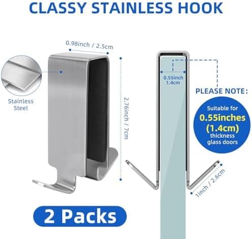 3 Packstück Haken Duschwand Silber, Bohrenloses Edelstahl Handtuchhaken, Dusch-Glastürhaken für Badezimmer, Stärke 6-12