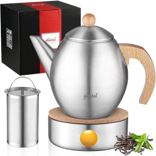 Glastal Schwarzes Teekännchen 1500ml Edelstahl Sieb Borosilicatglas geeignet für Teewärmertop