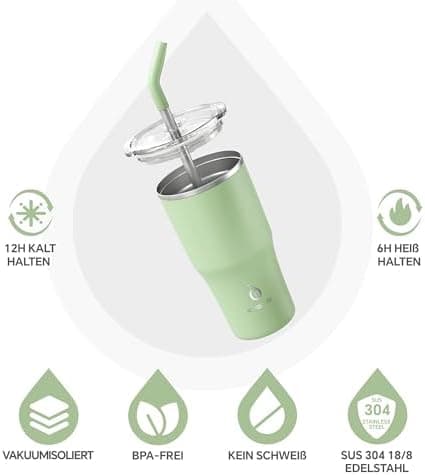 Ideaux Isolierbecher 14oz (420ml) | Doppelwandig | Eign. für Kaffee & Tee - Grün | Auslaufsicher | Reisebef. | Heiß & Ka