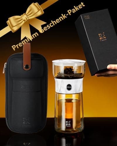 ZENS Modern Teekanne Glas mit Sieb für Teeliebhaber in Portable Tea Maker mit Isolierbecher