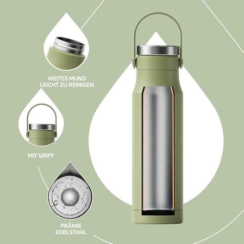 Ideaux Isolierbecher 14oz (420ml) | Doppelwandig | Eign. für Kaffee & Tee - Grün | Auslaufsicher | Reisebef. | Heiß & Ka