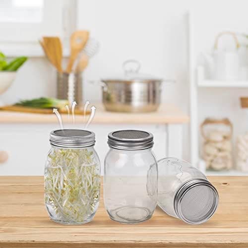 Edelstahl Sprouting Jar Glas 2er Set mit Filtergitter und Ständer,ideal für Microgreens-Zucht