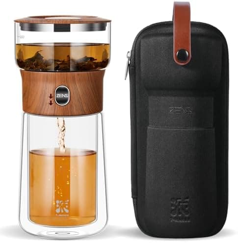 ZENS Modern Teekanne Glas mit Sieb für Teeliebhaber in Portable Tea Maker mit Isolierbecher