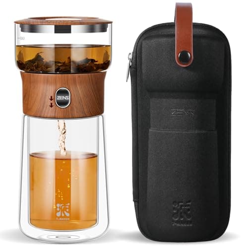 ZENS Modern Teekanne Glas mit Sieb für Teeliebhaber in Portable Tea Maker mit Isolierbecher