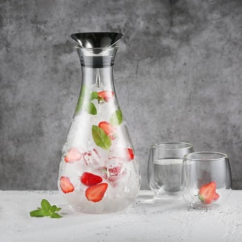 Eeco Glaskaraffe 1,5 Liter Edelstahldeckel Karaffe, ideal für Heißes und Kaltes Wasser, Getränke Büchse, Saft, Milch, Te