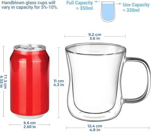 Ecooe Doppelwandige Kaffeetassen Glas 2er Set für Cappuccino und Tee Borosilikatglas