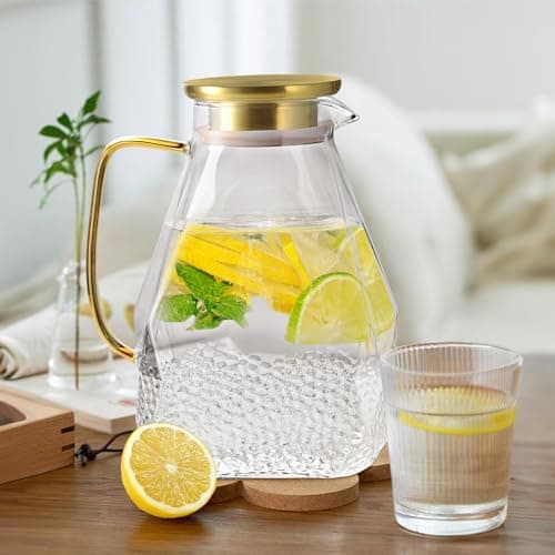 Eeco Glaskaraffe 1,5 Liter Edelstahldeckel Karaffe, ideal für Heißes und Kaltes Wasser, Getränke Büchse, Saft, Milch, Te