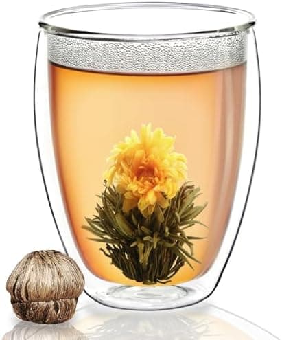 Creano Doppelwandiges Thermoglas für Männer und Frauen | Extra Großes Hitzebeständiges Kaffeeglas/Teeglas | 400ml inkl.